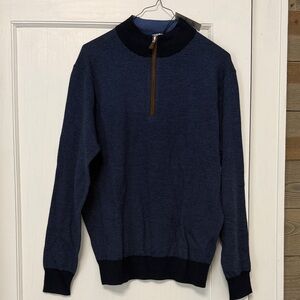 Peter Millar Men's Striped Navy Zip-Up Sweater